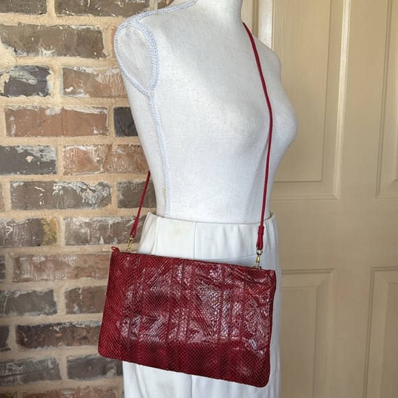 Vintage Clemente Red Snakeskin and Leather Clutch or Shoulder Bag - Picture 10 of 10